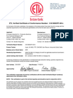 ETL Verified Certificate of Conformance Number: 3161909CRT-001c