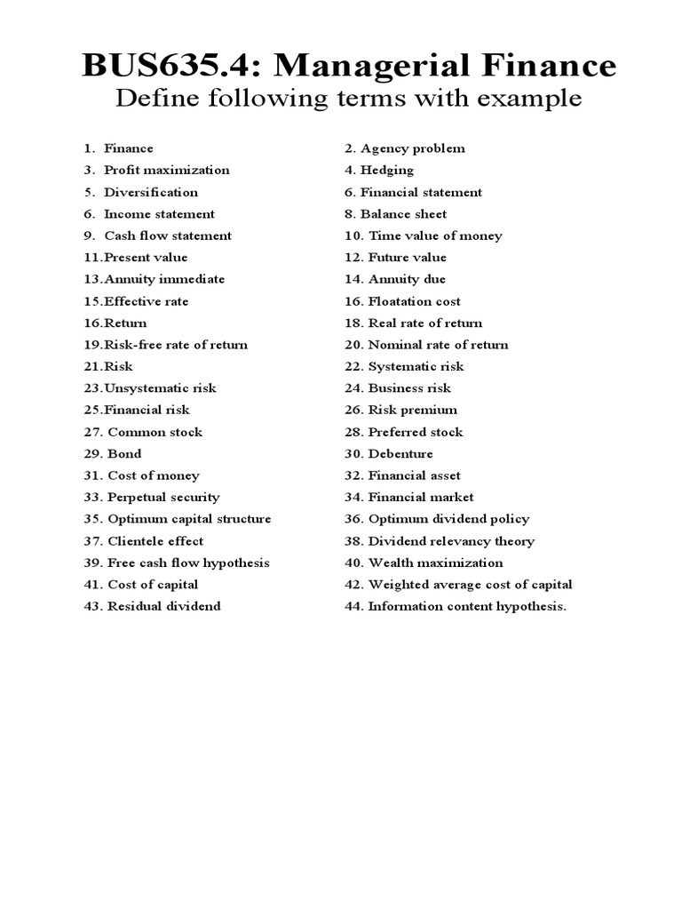 Key Terms in Managerial Finance Explained | PDF | Finance & Money ...