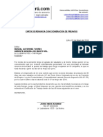 Carta de renuncia con exoneración de preaviso