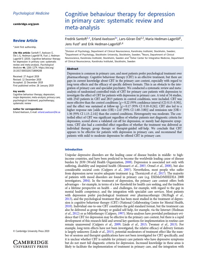 Cognitive Behaviour Therapy For Depression | PDF | Cognitive Behavioral ...