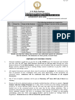 2 List of Selected Candidates As Per Merit: J. D. Birla Institute Department of Interior Designing ADMISSION 2015-2016