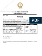 Notice: J. D. Birla Institute Departments of Science