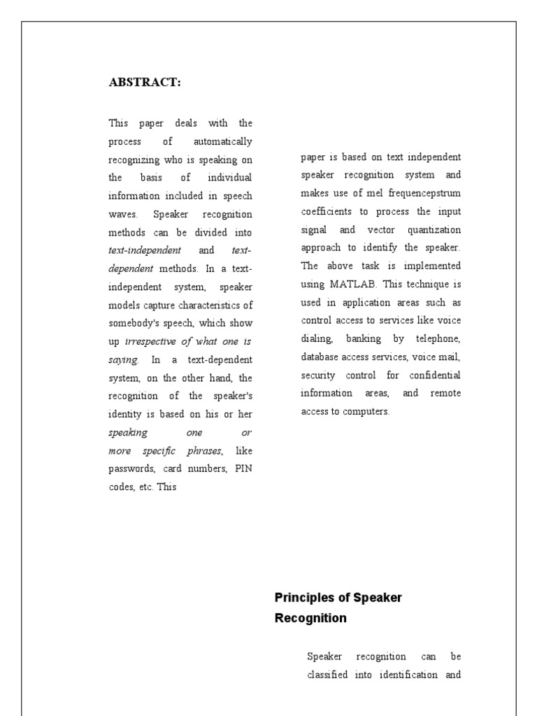 Text-Independent Speaker Recognition System | PDF