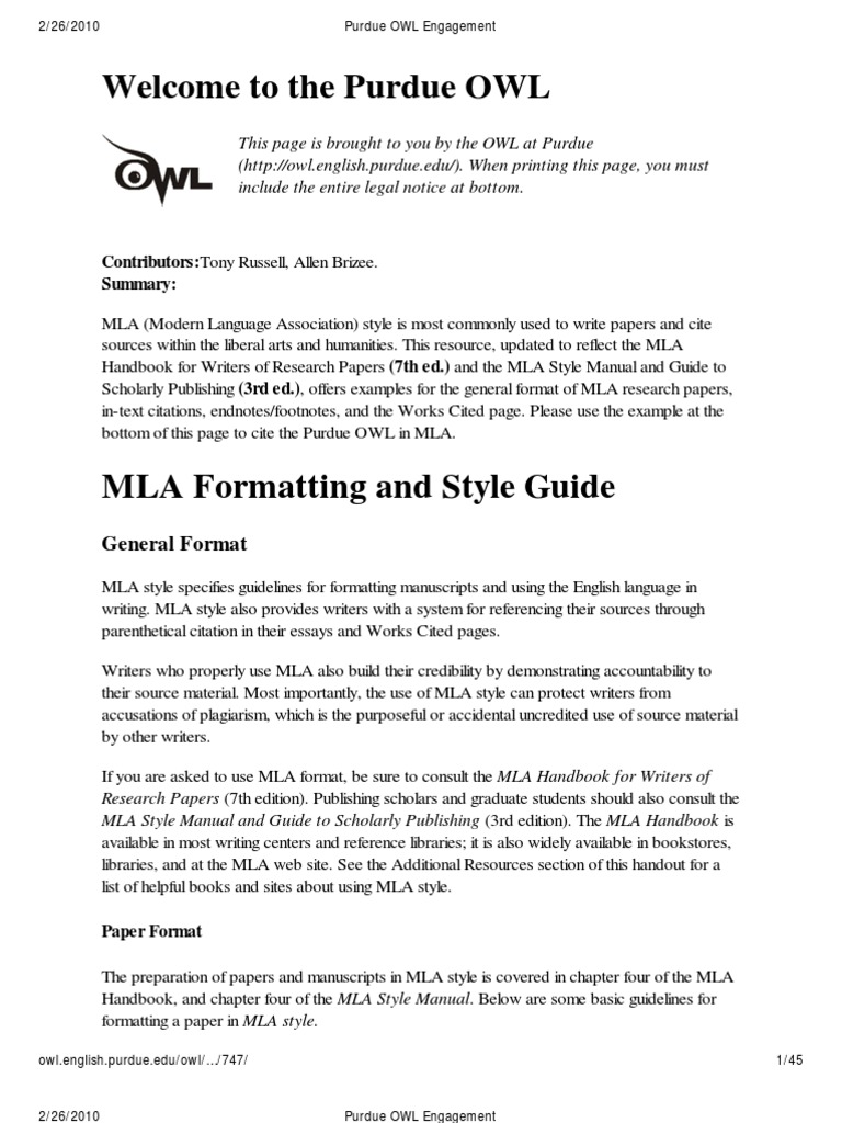 mla sample essay owl purdue