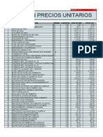 Precios unitarios de materiales y mano de obra para construcción