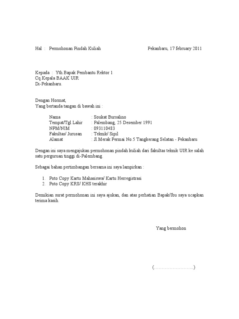 Contoh Surat Pindah Lokasi