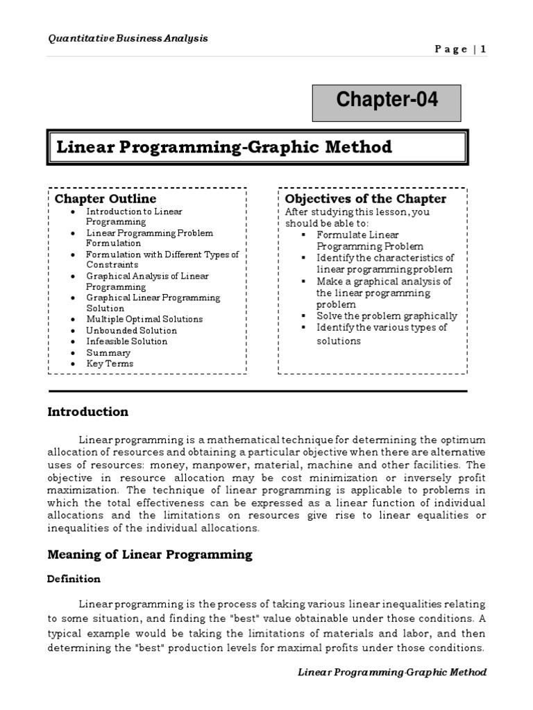 Linear Programming-Graphic Method: Chapter-04 | PDF | Mathematical ...