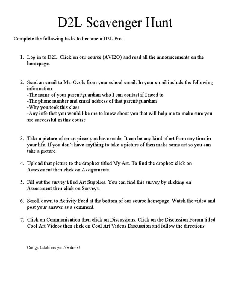 D2L Scavenger Hunt Guide PDF
