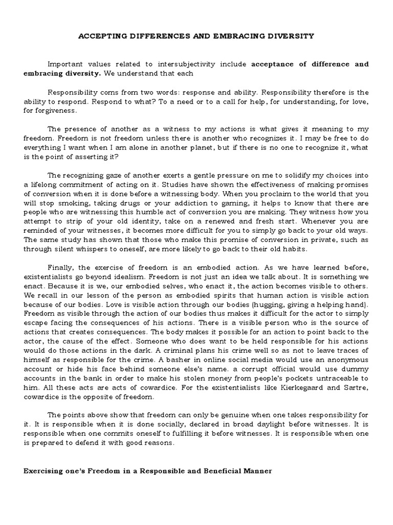 Embracing Differences and Acceptance | PDF | Free Will | Anger