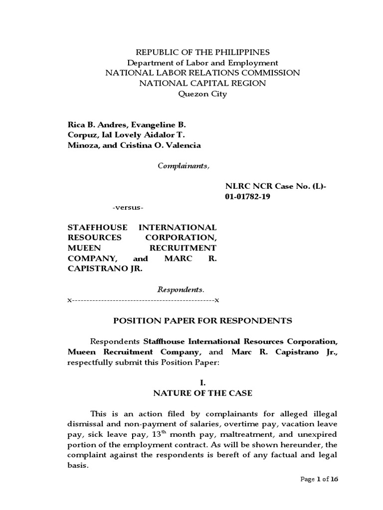 Position Paper Mueen Employees | PDF | Employment | Common Law