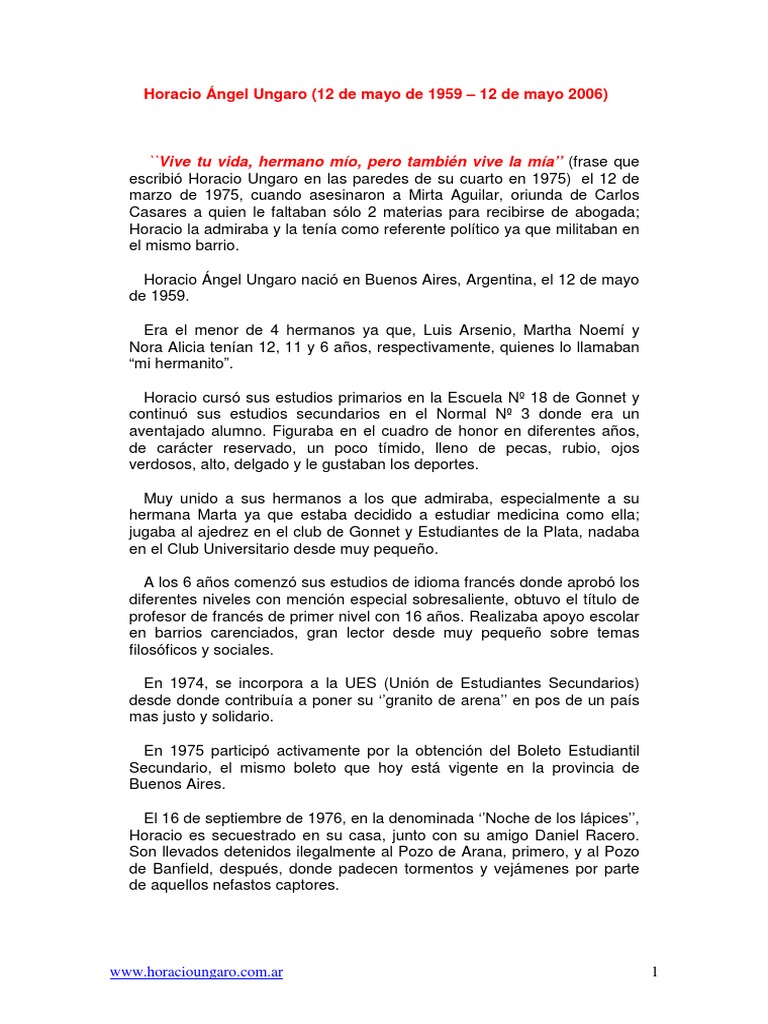 Horacio Angel Ungaro-Biografia | PDF | Thriller y crimen | Violencia