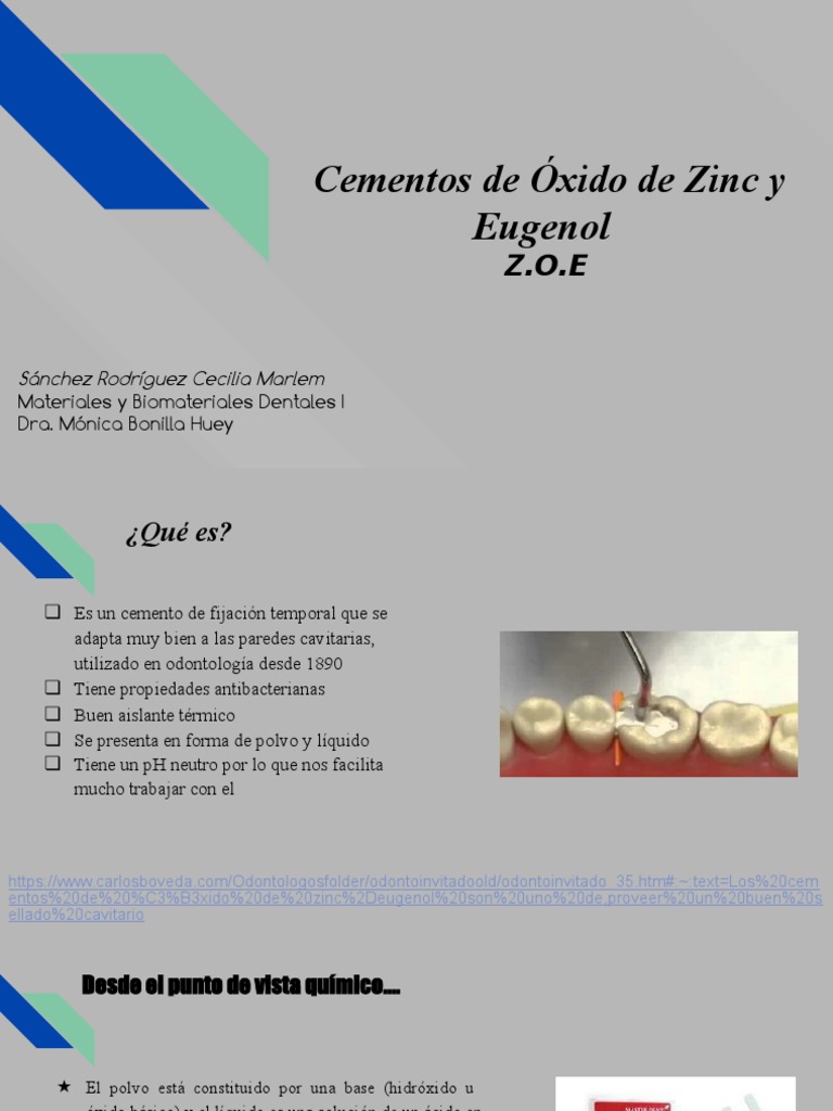 Cementos de Óxido de Zinc y Eugenol | PDF | Óxido de zinc | Zinc
