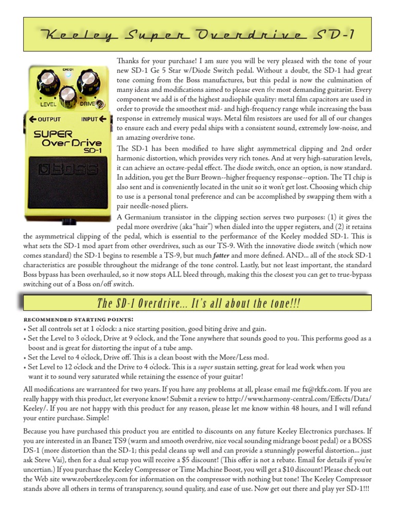 Keeley Super Overdrive SD-1: Recommended Starting Points | PDF
