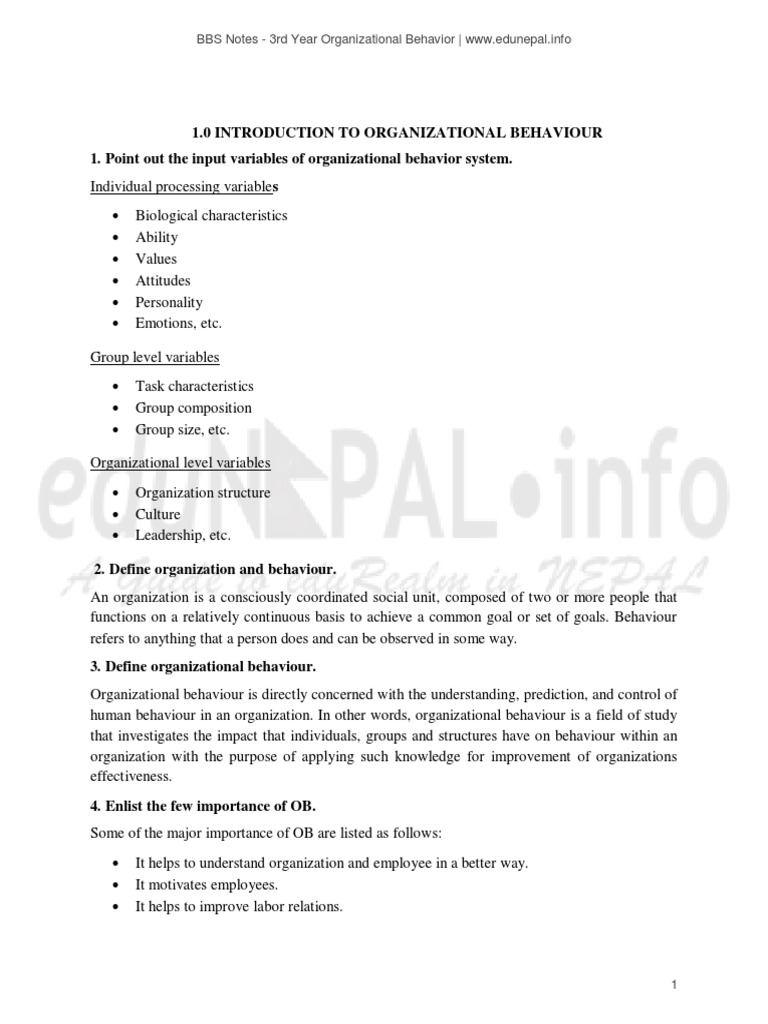 1 Introduction To Organizational Behaviour | PDF | Perception ...