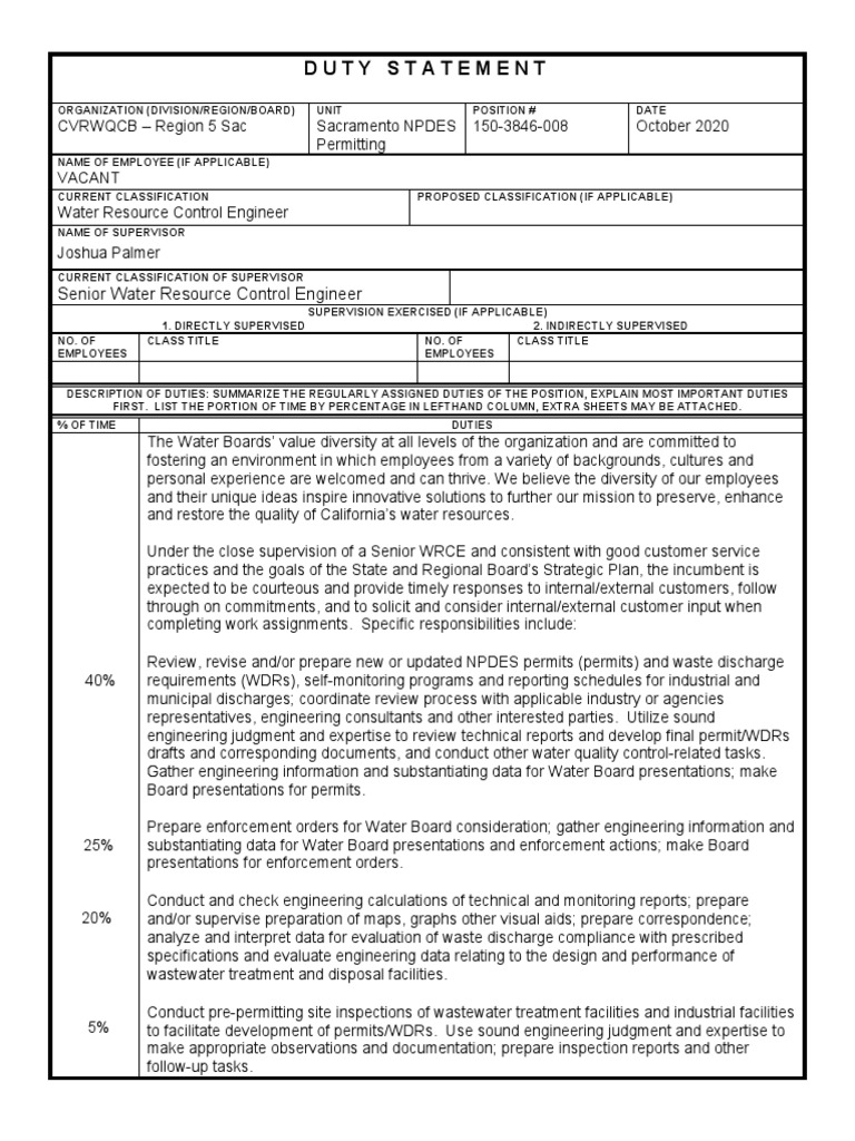 Duty Statement Senior Water Resource Control Engineer PDF Clean