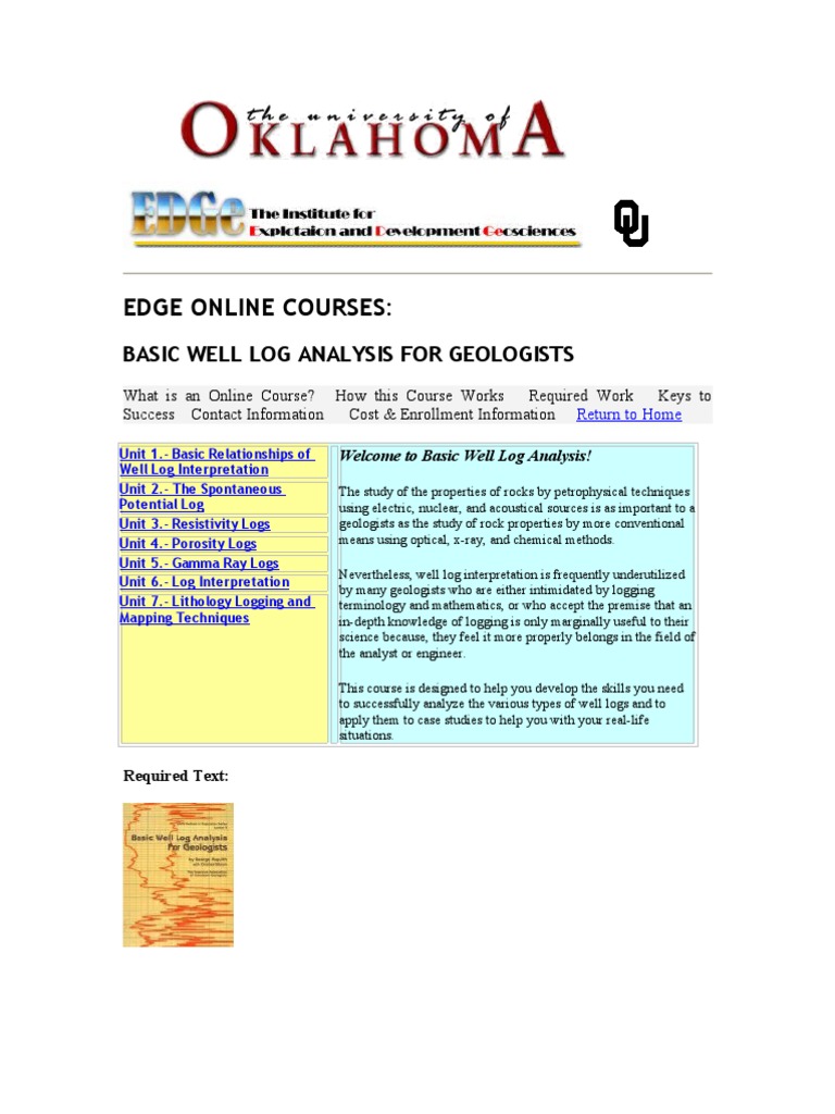 Edge Online Courses:: Basic Well Log Analysis For Geologists | PDF | Nature