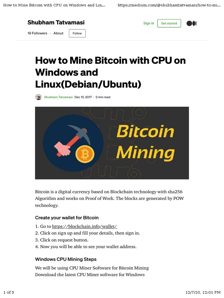 How To Mine Bitcoin With CPU On Windows and Linux (Debian/Ubuntu) | PDF |  Bitcoin | Microsoft Windows