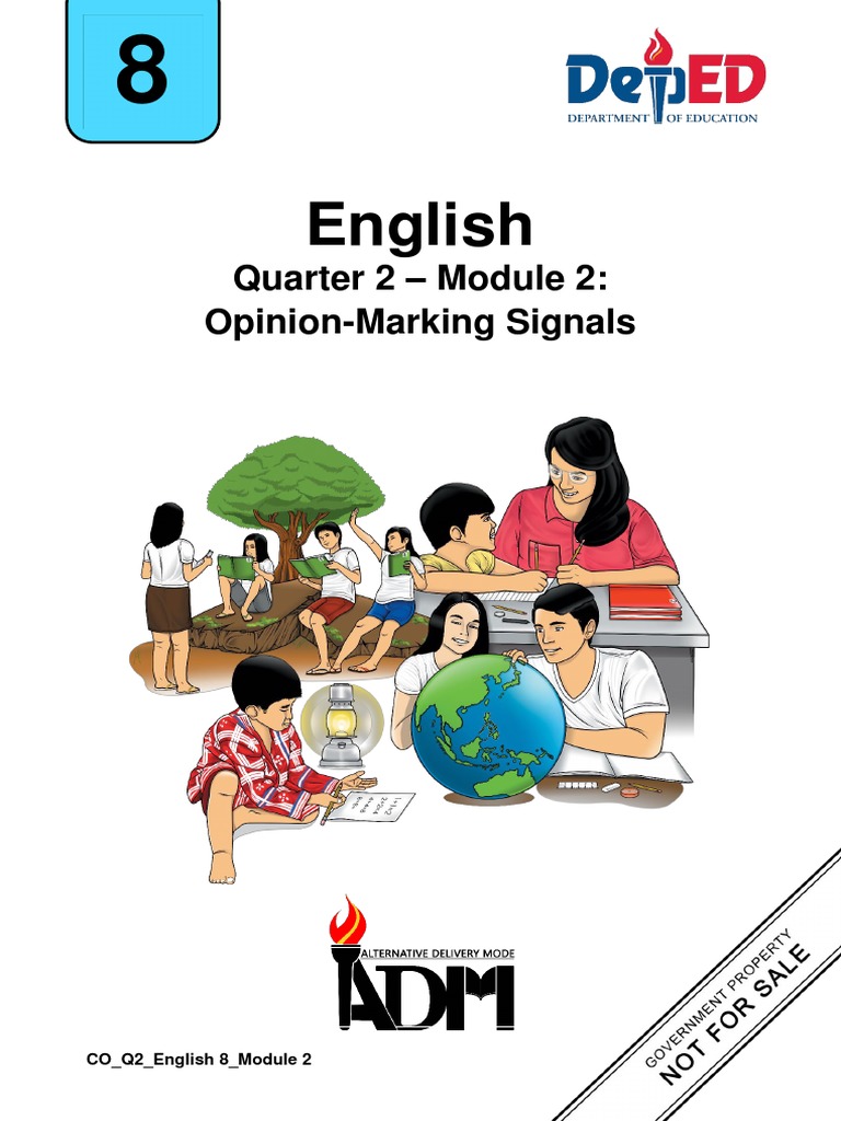 English8 Q2 Mod2 OpinionMarkingSignals V1 | PDF | Sentence (Linguistics) |  Feeling
