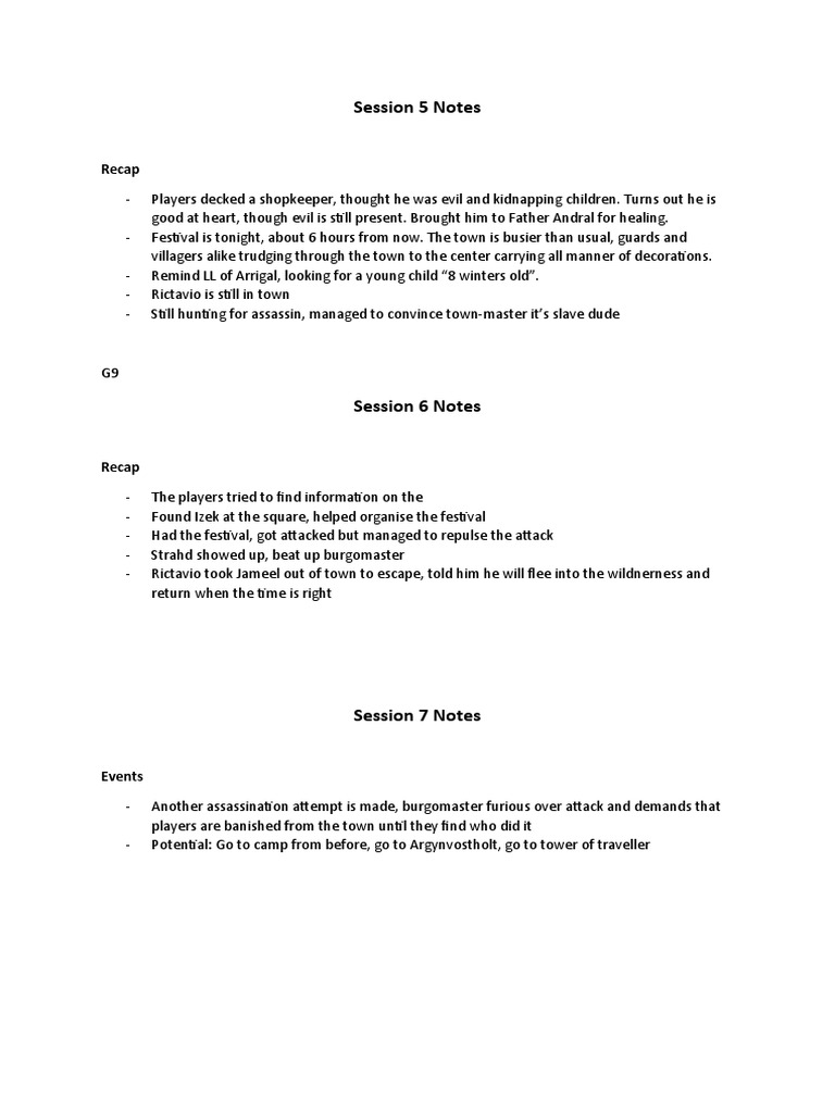 RPG Session Recap: Festival & Assassins | PDF