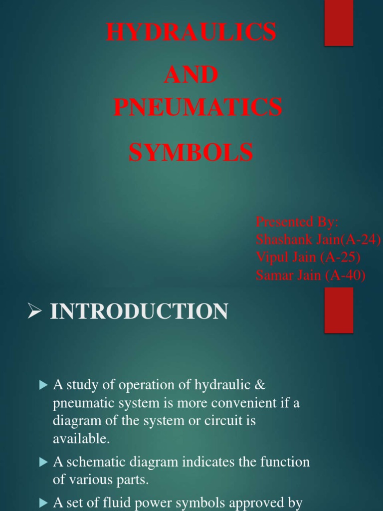 Hydraulics AND Pneumatics Symbols Presented By Shashank Jain (A24