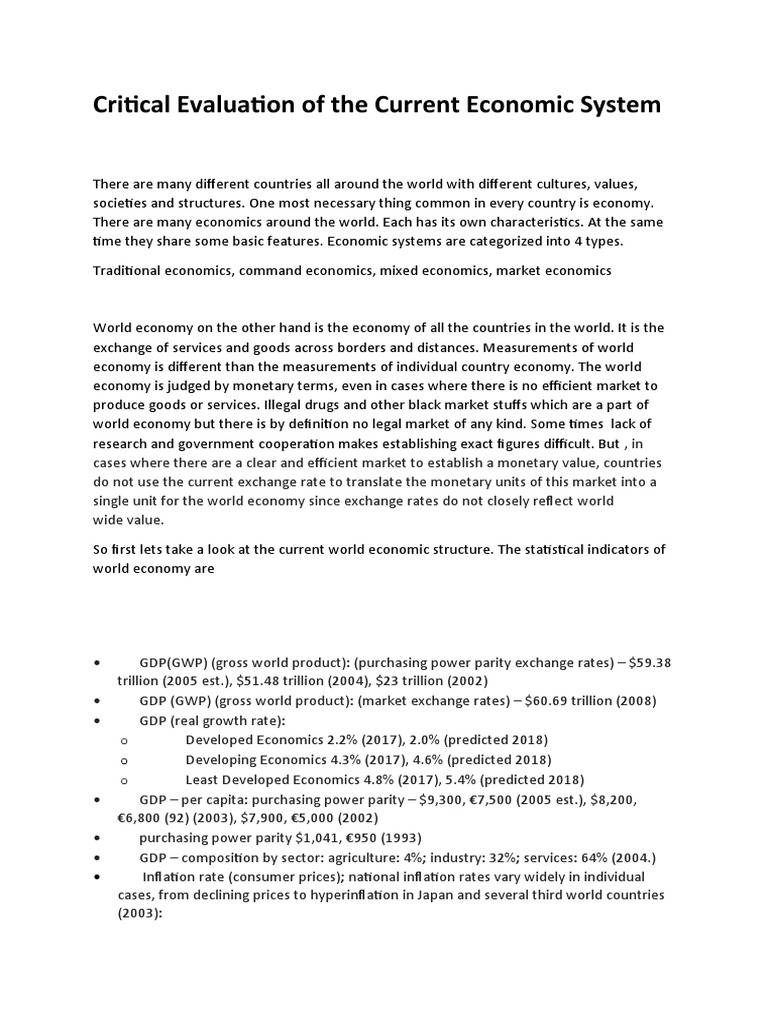Critical Evaluation of The Current Economic System | PDF | World ...