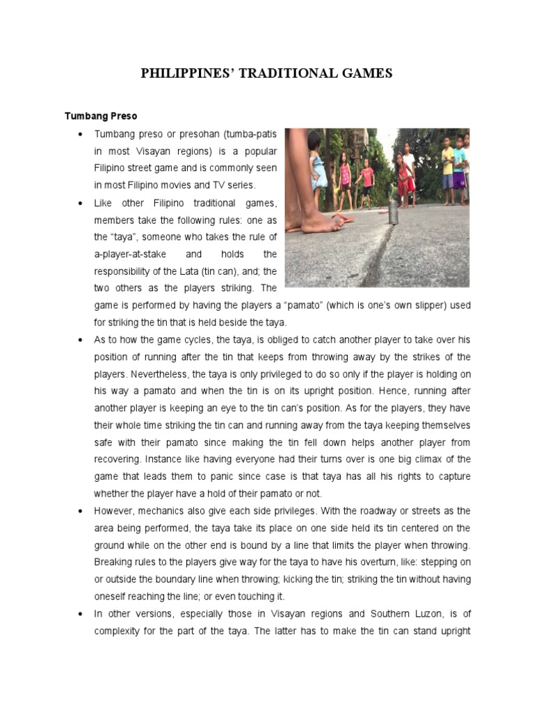 Philippines' Traditional Games Tumbang Preso PDF Sports Leisure
