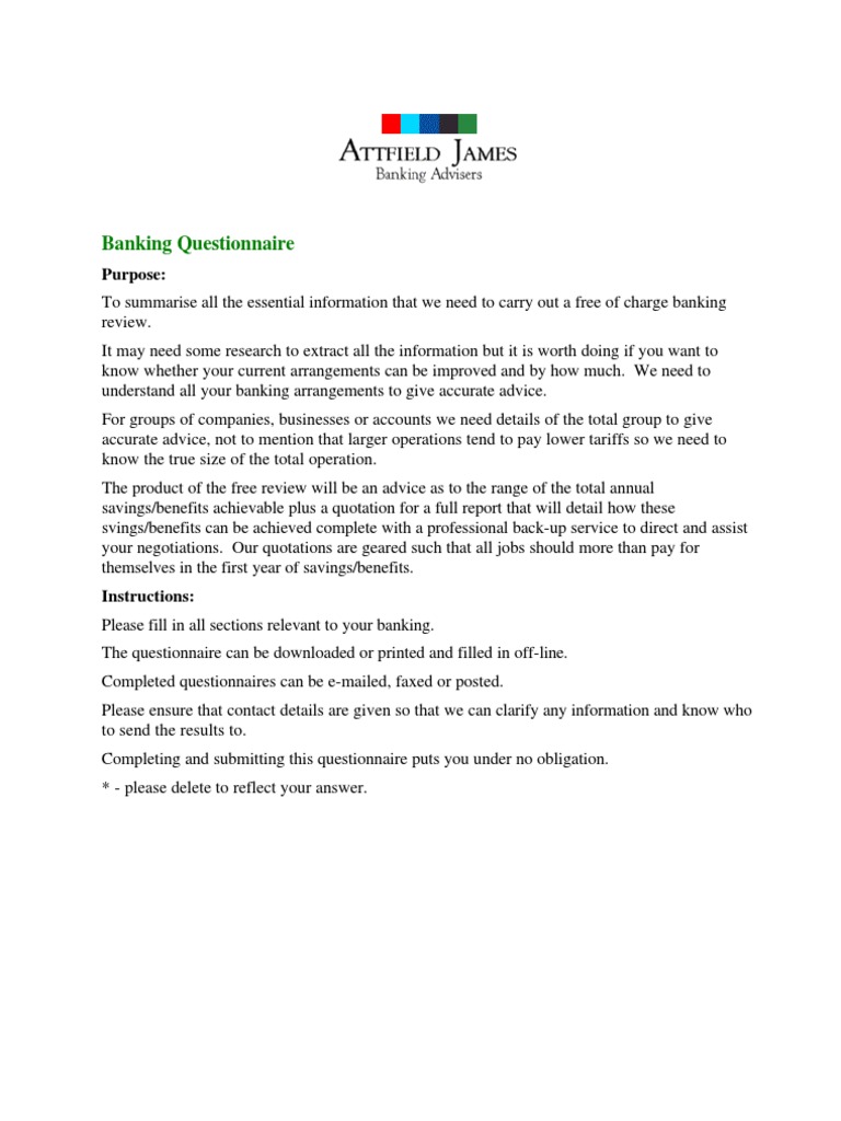Banking Review Questionnaire Template | PDF | Law
