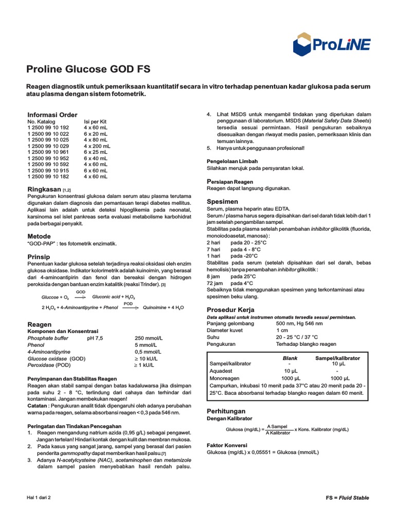 Kit Insert Reagen Glukosa GOD-PAP | PDF