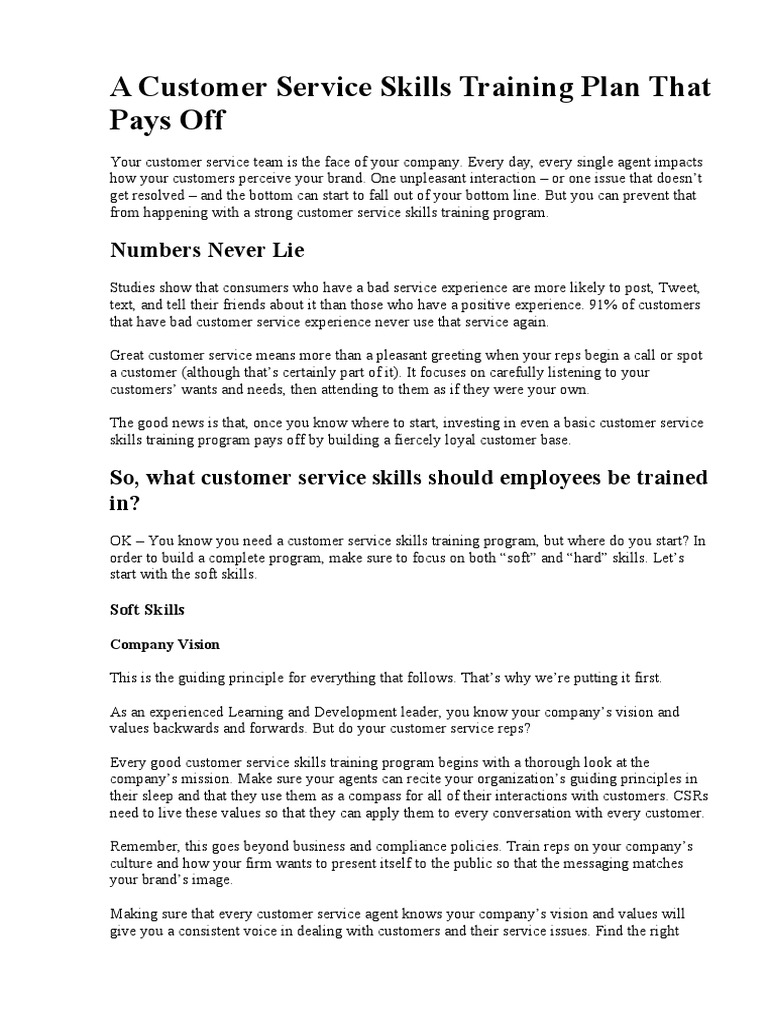 Customer Service Skills Training Plan | PDF | Customer Relationship ...