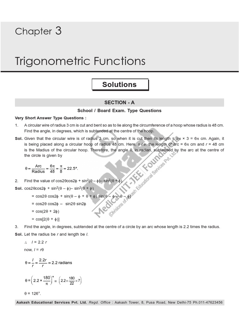 3 Trigonometric Functions: Solutions | PDF | Trigonometric Functions | Sine