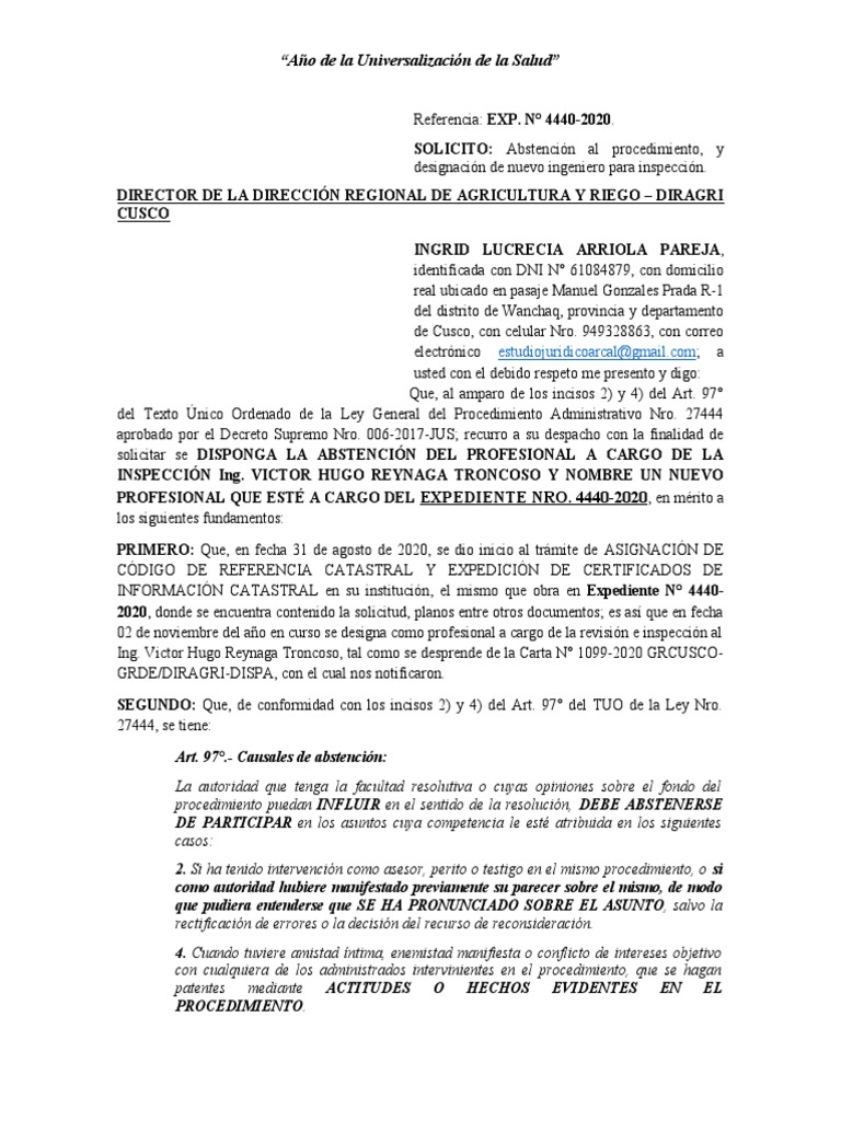 Solicitud De Abstencion Drac Retamapampa Ultimo Pdf