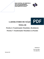 PRACTICA Tema III. Laboratorio de Maquinas I.transformador Monofásico - Paralelo y Rendimiento