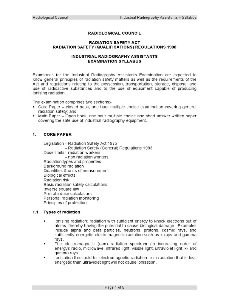 Radiological Council Radiation Safety Act Radiation Safety