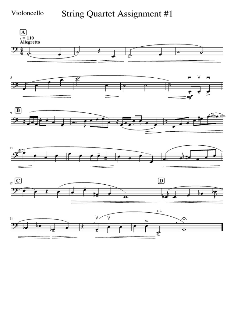 String Quartet Assignment #1: Violoncello | PDF | Classical Music