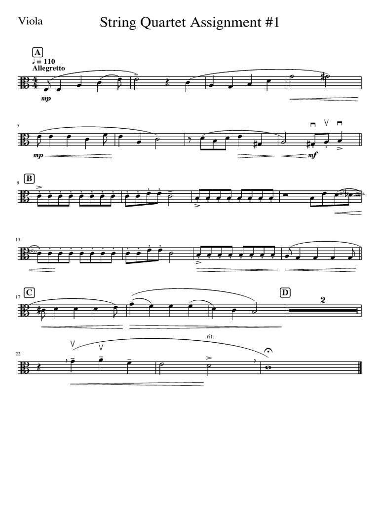 String Quartet Assignment #1: Viola | PDF | Chamber Music | Classical Music