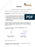 Certificado funcionamiento manómetro Ritmo modelo 837-1/1-160 BAR