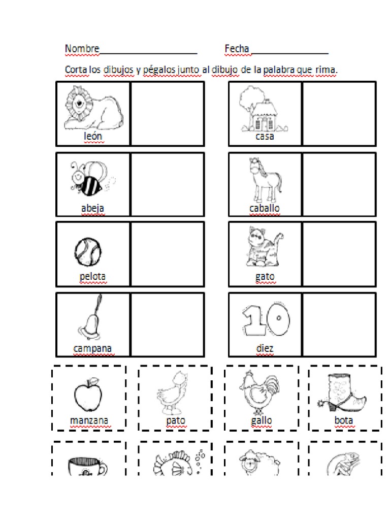 Hoja De Trabajo De Rima Rima Para Niños De Tres Años Fichas De