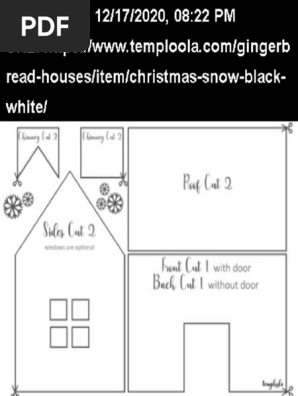 Printable gingerbread house template black and white