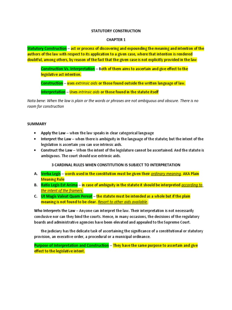 Statutory Construction Principles in Law | PDF | Statutory ...