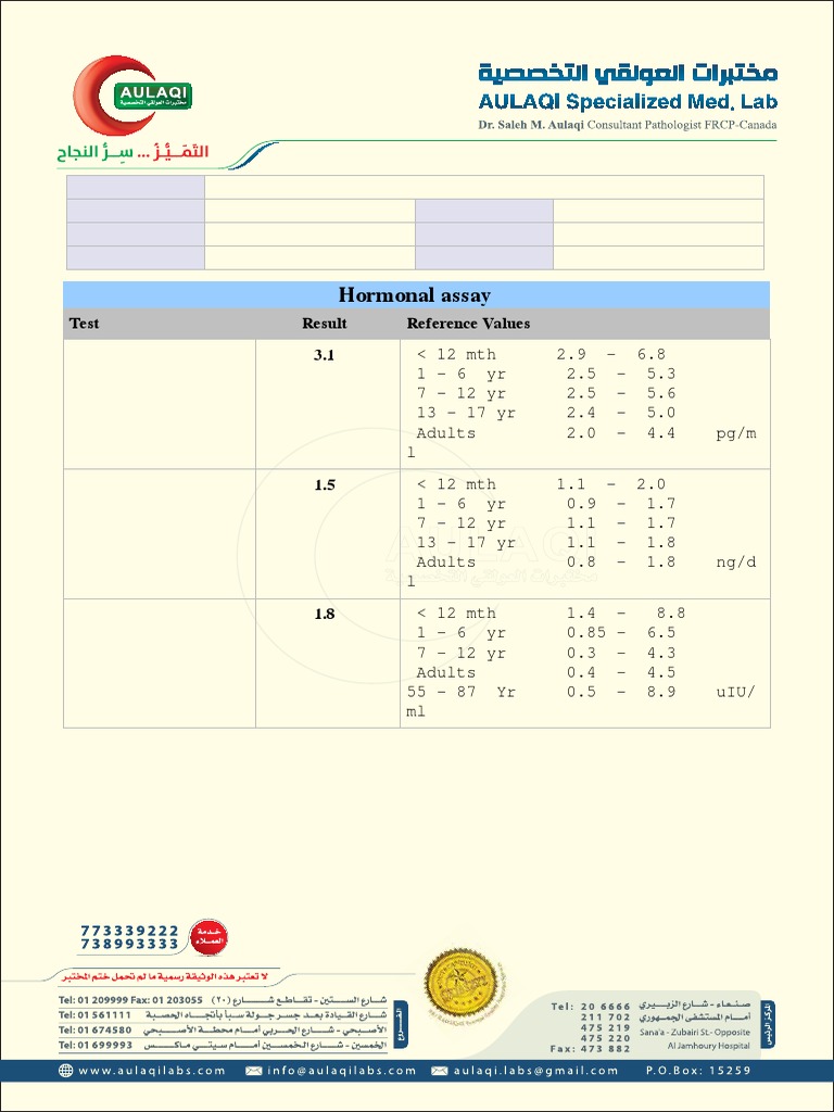 Hormonal Assay Test Result Reference Values 3.1 PDF Thyroid Stimulating Hormone Endocrine