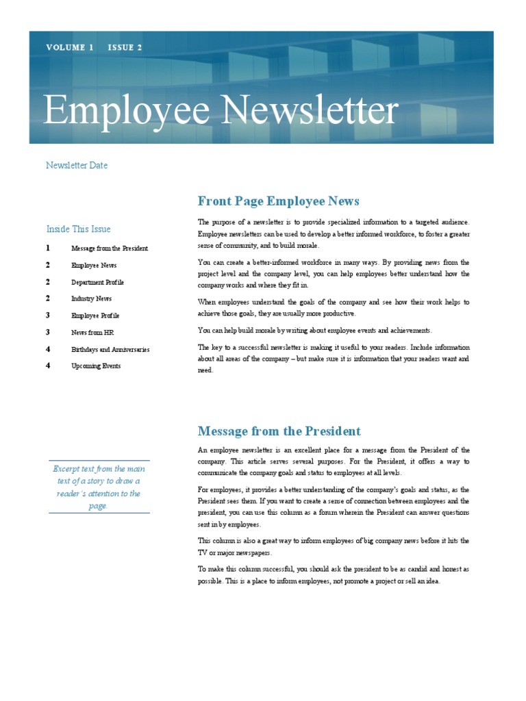 Employee Newsletter: President's Message | PDF | News | World Wide Web