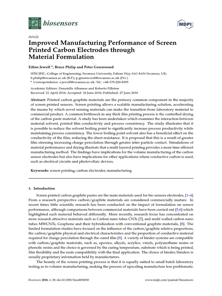 Improved Manufacturing Performance of Screen Printed Carbon Electrodes ...