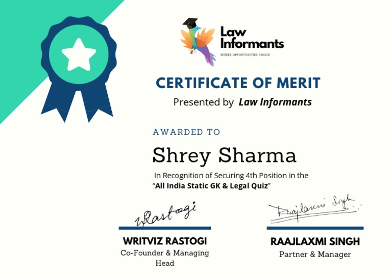 Law Informants Quiz Merit Certificate PDF