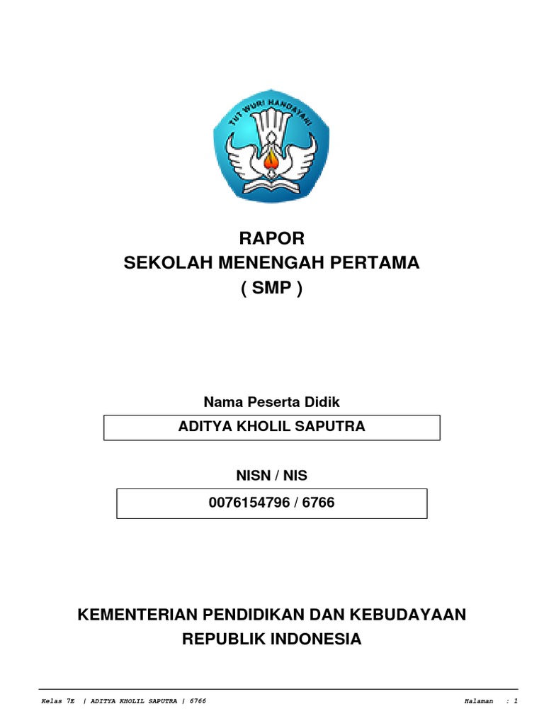 Rapor SMP Aditya Kholil Saputra | PDF