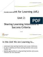 Assessment For Learning (Afl) Unit 2: Sharing Learning Intentions & Success Criteria