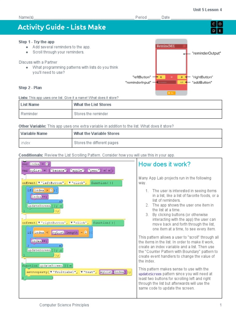 Activity Guide - Lists Make: How Does It Work? | PDF | Mobile App 