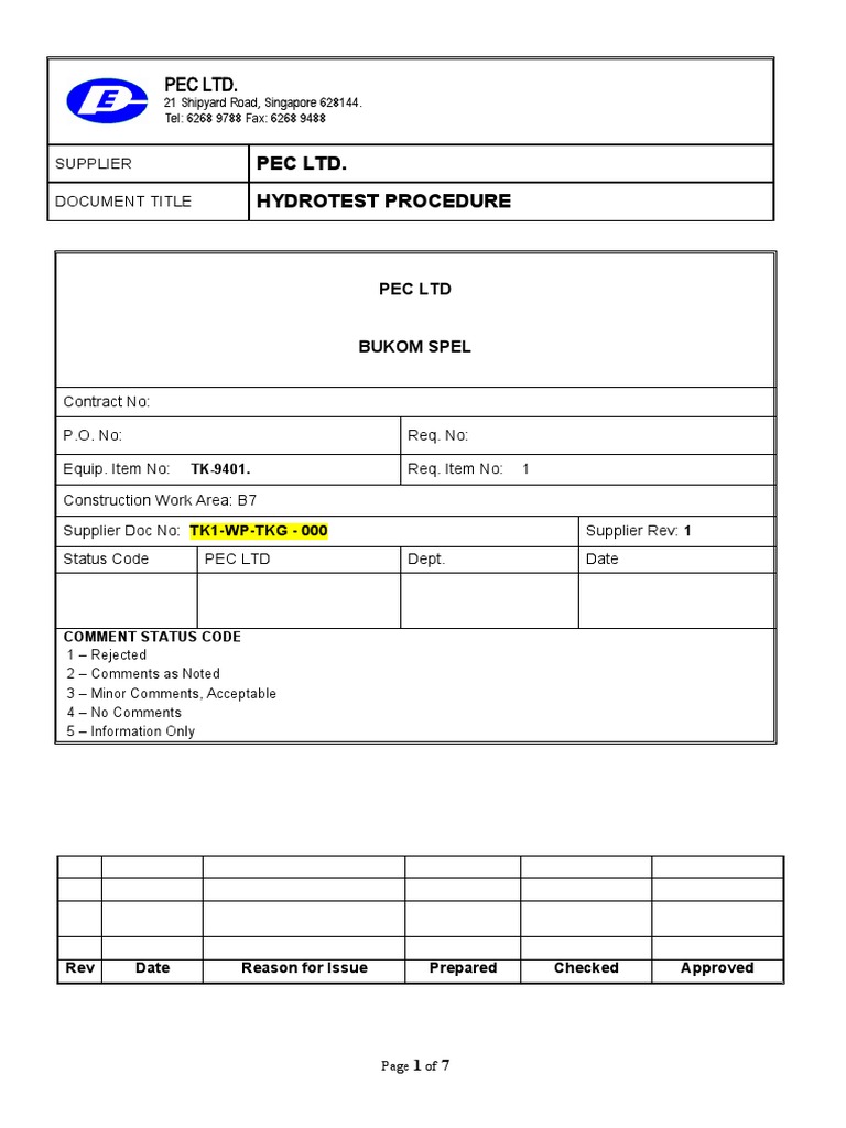 Hydrotest Procedure Rev 1 Download Free Pdf Mechanical