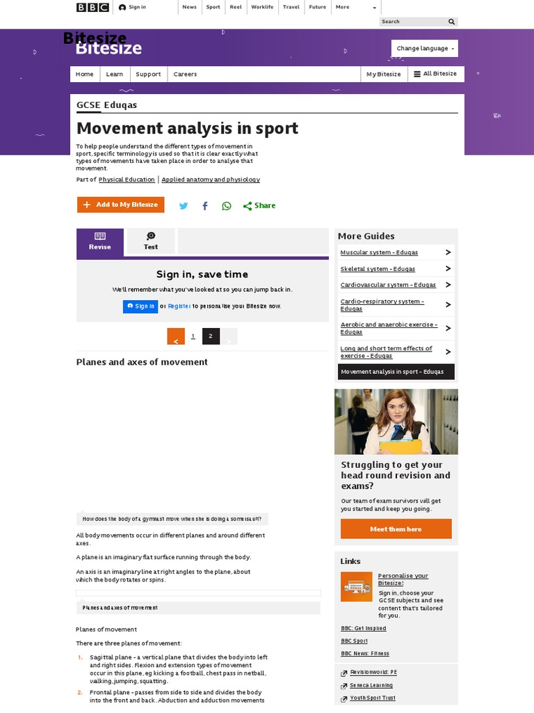 Planes and Axes of Movement Movement Analysis in Sport Eduqas