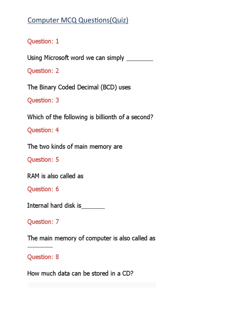 Computer Basics Quiz for Students | PDF | Games & Activities | Computers