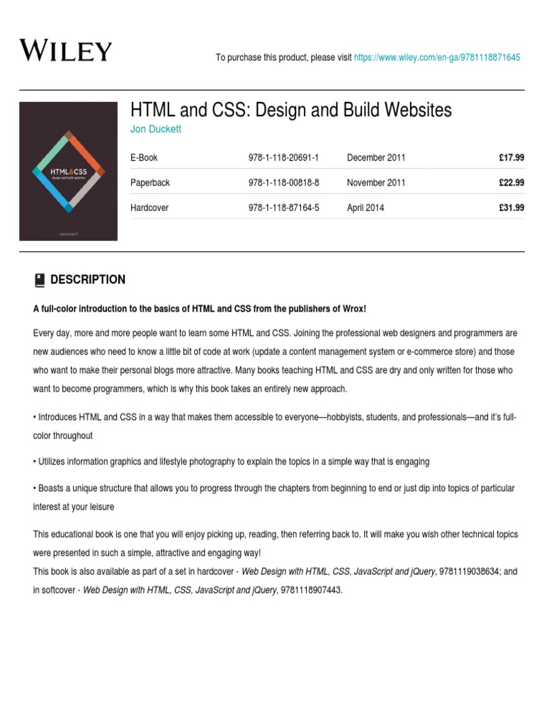 thumbnail image 2 of HTML And CSS: Design And Build Websites By Jon Duckett – Paperback, 2011, Very Good Condition 2 of 13